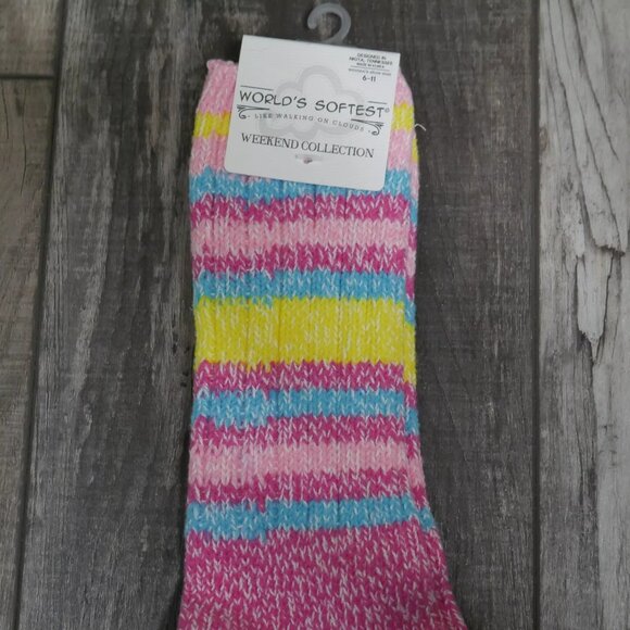 Worlds Softest Socks Ragg IBIS Crew Women's Size 6-11 Rose Stripe Spring Summer - Picture 3 of 4